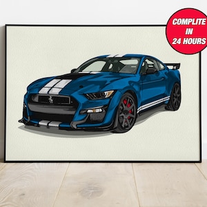 Gepersonaliseerde autoportret - aangepaste aquarel autoschilderij - Vaderdagcadeau voor autoliefhebber - auto-illustratie van foto
