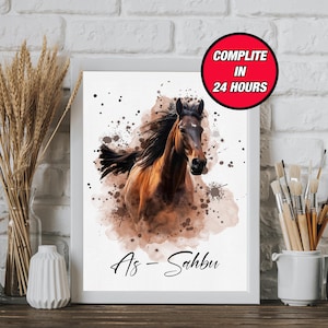 Aangepaste aquarel paardenportret | Paard schilderij van foto | Paardensport kunst en herdenkingscadeau paardverlies | Kunst aan de muur voor huisdieren voor paardensport un