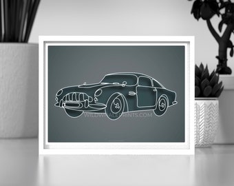 ASTON MARTIN DB5  line drawing Poster Print. [Printable wall art] This could be on your wall TODAY!