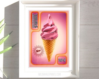 Retro Strawberry Ice Cream illustration Poster Print. [Printable wall art] This could be on your wall TODAY!