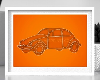 VW BEETLE line drawing Poster Print. [Printable wall art] This could be on your wall TODAY!