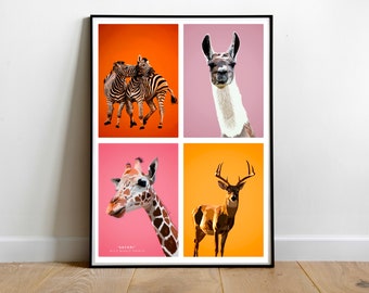Colorful animal digital prints, Illustrated nursery Poster Print, Printable wall art, playroom decor, Downloadable prints
