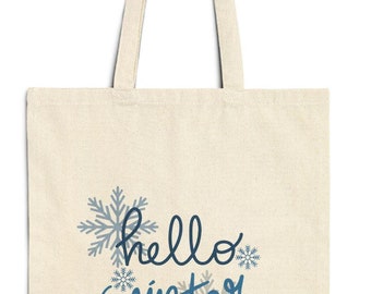 Hallo Winter Canvas Tragetasche | Strapazierfähige Baumwolltasche | Saisonales Winter Design | Umweltfreundliche Einkaufstasche | Urlaub Geschenkidee