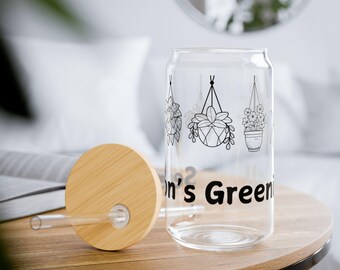 Jahreszeitenergrünung Glass Sipper | 16 Unzen Weihnachtsgeschenk für Pflanzenliebhaber | Umweltfreundliche Tasse