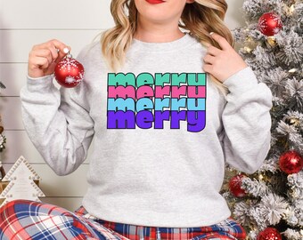 Merry, Merry, Merry Sweatshirt | Mehrfarbiger Druck | Gildan 18000 | Urlaub Geschenk