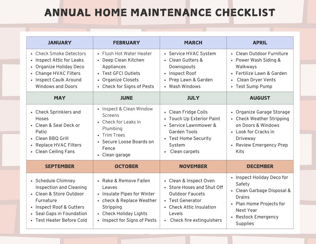 Checklist Paper Calendar.pdf 2025 Home Maintenance Calendar | Printable PDF | Instant Download ...