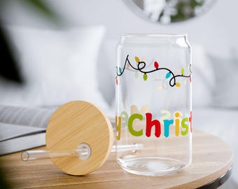 Frohe Weihnachten Sipper Glas | Weihnachtsgeschenke | Wiederverwendbare Glastasse | Weihnachtslicht Geschenk