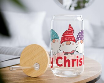 Frohe Weihnachten Wichtel Sipper Glas | Weihnachtsgeschenke | Wiederverwendbare Glastasse | Weihnachts-Wichtel Geschenk