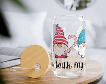 Weihnachten mit meinen Zwergen Sipper Glas | Weihnachtsgeschenke | Wiederverwendbare Glastasse | Weihnachts-Wichtel Geschenk