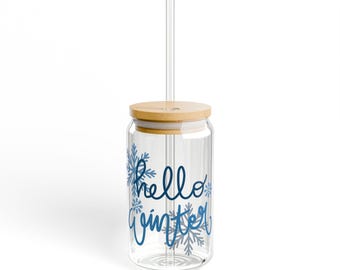 Winter blauer Glas Sipper, Weihnachtsgeschenk für heißen Kakao, 16 Unzen Becher, Schneeflockenmuster, Kaffee-Liebhaber-Geschenk, festliches Trinkgeschirr