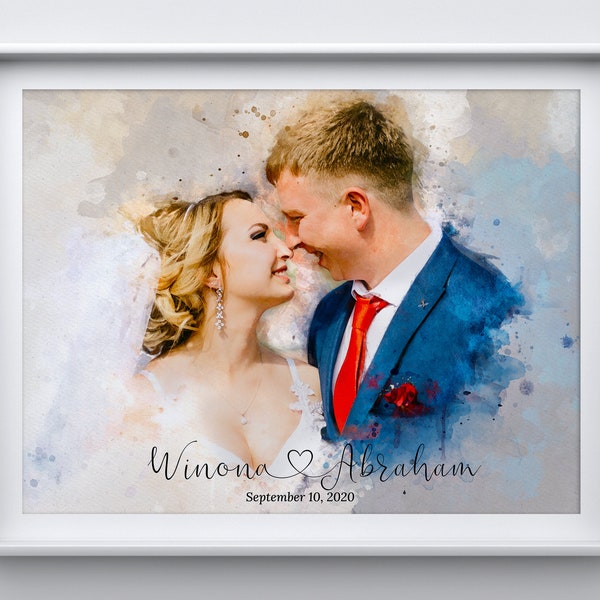 Watercolor Painting From Photo, Personalized Portrait Custom Wedding & Anniversary Memorial Gift