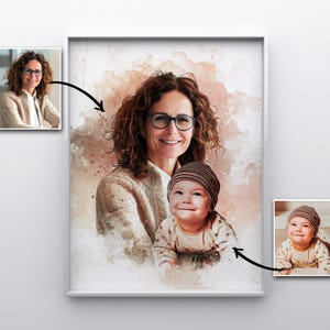 Aquarel familieportret, geliefde toevoegen aan foto, foto's combineren voor herdenkingscadeau, aangepast kerstcadeau, verlies van vader-moeder