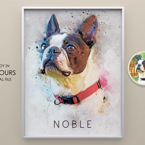 Aangepast huisdierportret: aquarel van Boston Terrier en Duitse herder voor valentijnscadeau