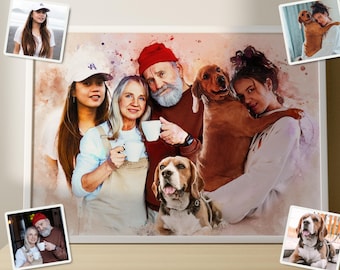 Custom Watercolor Painting From Photo Merge - Add Person to Photo