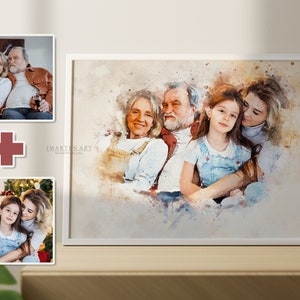 Aquarel door meerdere foto's samen te voegen, gepersonaliseerd portret op maat