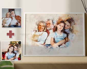 Watercolor Painting From Merging Multiple Photos, Personalized Portrait Custom