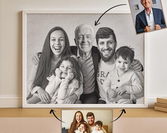 Custom Family Portrait with Loved One in Heaven – Memorial Photo Addition, Personalized Remembrance Gift