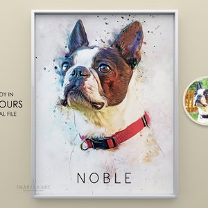 Custom Pet Portrait: Watercolor Painting of Boston Terrier and German Shepherd for Valentine's Gifts