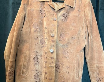 XL Bernardo Suede Leather Embroidered Jacket Etsy