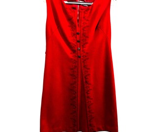 Vestido tubo vintage de lana roja de gran tamaño Reine-Schur-Wolle