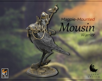 Magpie-Mounted Mousin Warrior | Unpainted 12K Resin Miniature