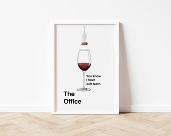 Michael Scott Dinner Party Wine Print, The Office TV Show Art, Digital Downloadable Poster, Soft Teeth Joke, The Office Gifts
