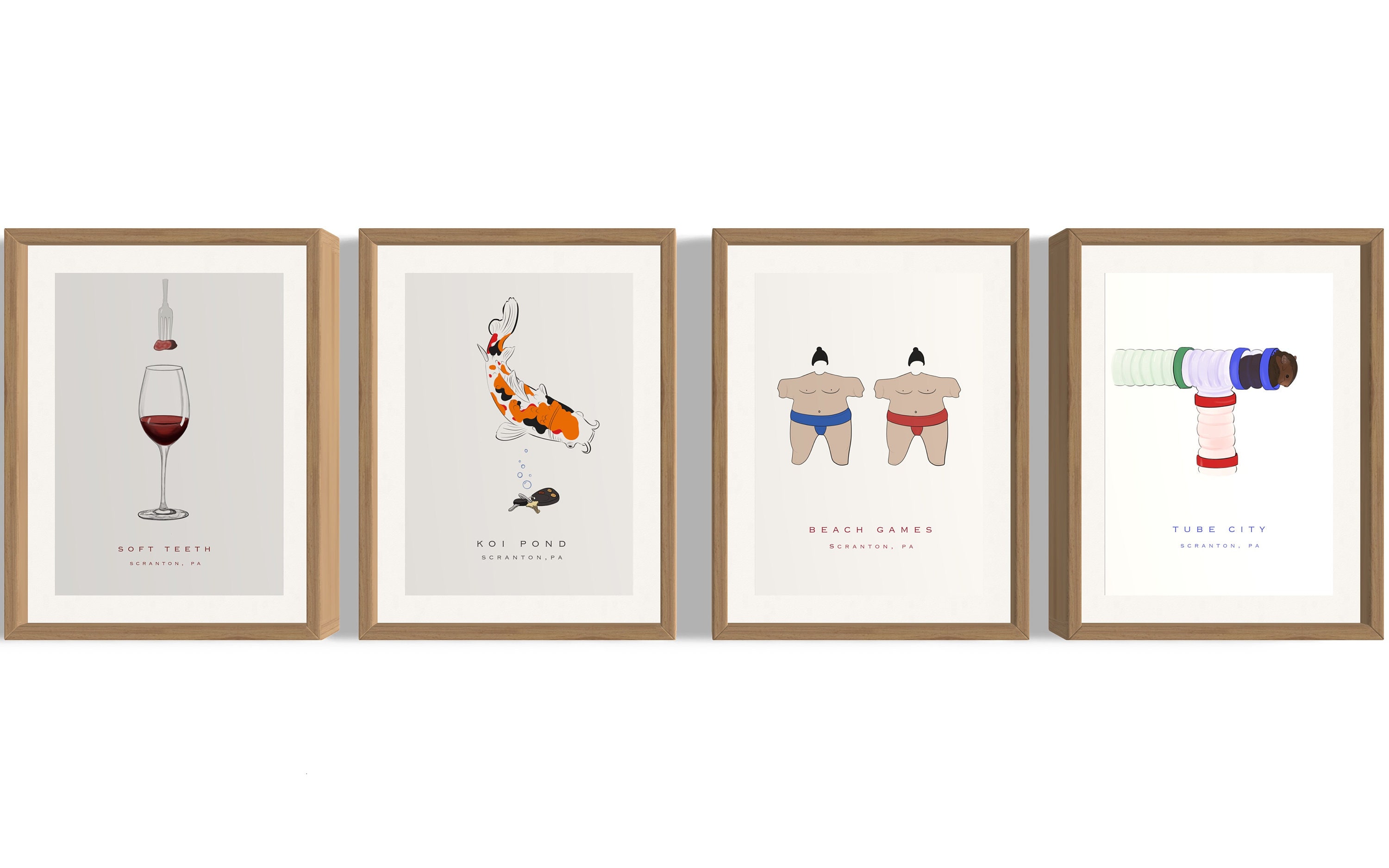 The Office TV Show Set of 4 Prints - Michael Scott Koi Pond, Beach Games, Soft Teeth, Tube City - Digital Download Poster, Scranton, Gifts