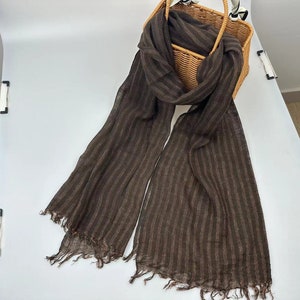 Softened Cotton Linen Stripe Scarf, Natural Lightweight Cotton Linen, Unisex Scarf, Shawl, Gift Idea, Accessories,Cotton Linen Wrap