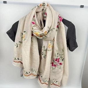 レディース 女性用 ファッション 新花刺繍プリント ロングスカーフ 花柄 ネックスカーフ ショール ラップ お母さんへのギフト