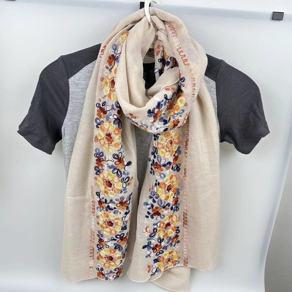Ladies Women's Fashion New Flower embroidery Print Long Scarves Floral Neck Scarf Shawl Wrap，Gift for Mom