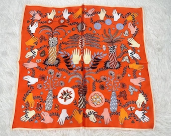 Petite écharpe en soie florale orange pour femme, foulard en soie, bandana 100 % soie pour femme, foulard pour cheveux en soie, foulard en soie pour femme, foulard en soie pour femme