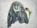 Bohemian Olive Floral Scarf for Women Scarves for Fall Winter Shawl Wrap, Christmas scarf，Gift for her