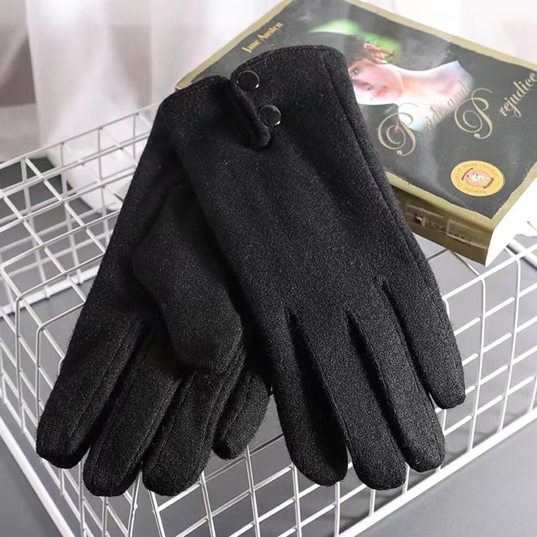 Double Breasted Black Wool Gloves Women's Wool Knit Etsy