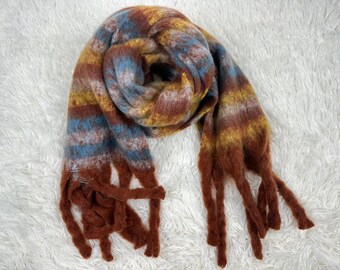 Mohair Plaid Scarf double-sided stripe rainbow scarf warm scarf Christmas scarf，Gift for her