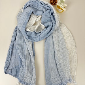 100% Natural Soft Solid Scarf, Lightweight Pure Cotton Scarves in 11 Colors, Gift Cotton Scarf for Women & Men,Gift Blue