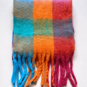 Bufanda reversible Mohair, bufanda de invierno de mezcla esponjosa, bufanda a cuadros arco iris, bufanda a cuadros con flecos, bufanda acogedora, chal, regalo de Navidad Rojo