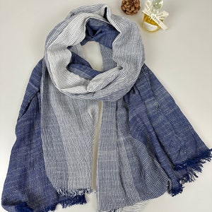 100% Natural Soft Solid Scarf, Lightweight Pure Cotton Scarves in 11 Colors, Gift Cotton Scarf for Women & Men,Gift navy blue
