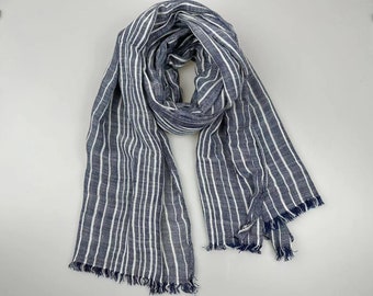 10 Colors Stripe Linen Cotton Scarf, Lightweight Linen Cotton, Unisex Scarf, Shawl, Gift Idea, Accessories, Linen Cotton Wrap