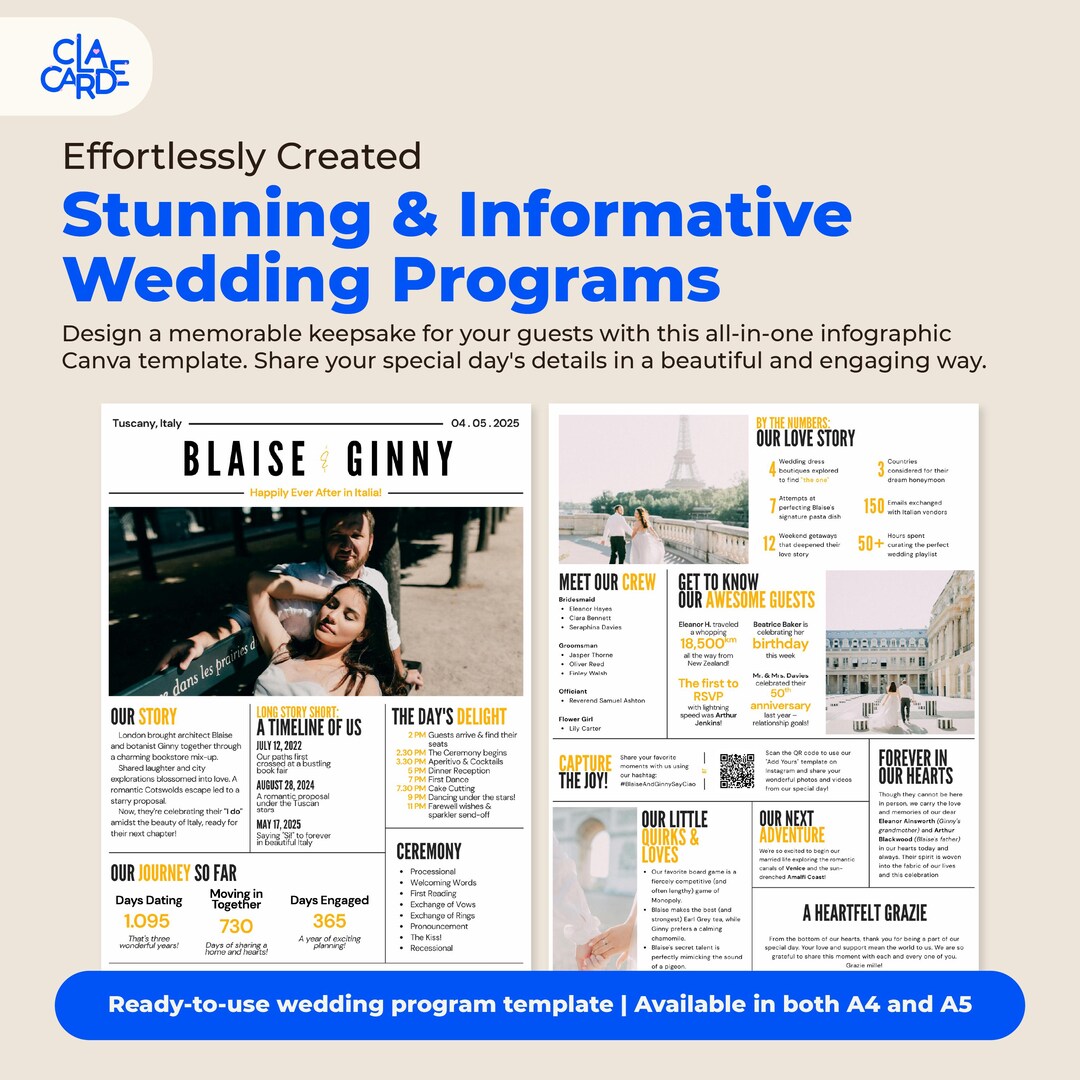 Infographic Wedding Program Canva Template | A5/A4 Printable ...