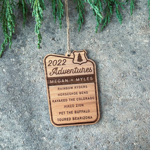 Custom / Personalized Yearly Adventures Ornament | National Forest / National Park / Travel / Christmas Ornament | Solid Wood | Engraved