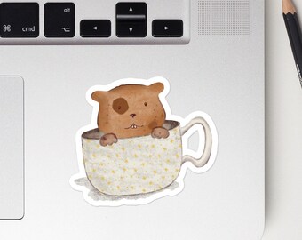 Whimsical Cute Hamster in a Coffee Cup Sticker