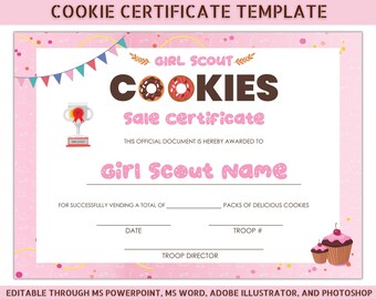 Girl Scout Cookie Sales Certificate Template (Digital Download)