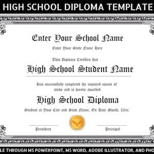 High School Diploma Template with Seal, Fake Homeschool Diploma Editable, General Equivalency Diploma, Diploma Template Keepsake,