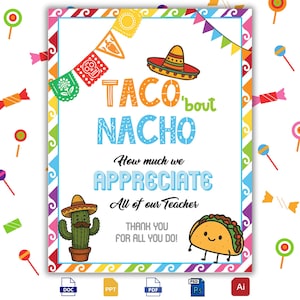 Afdrukbaar Taco 'Bout Nacho-waarderingsteken, Mexicaans etensbord - waardering personeel, leraar, verpleegkundige en werknemer,