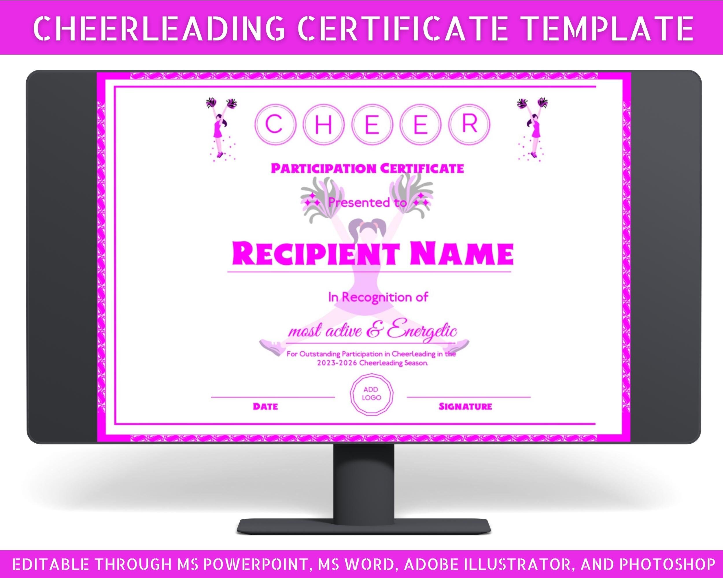 Cheer Certificate Template Pink Cheerleader Certificates Cheerleading Cheer Certificate Template Pink Cheerleader Certificates Cheerleading