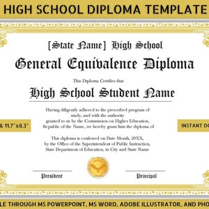 High School Diploma Template, Homeschool High School Diploma, Fake High School Diploma,