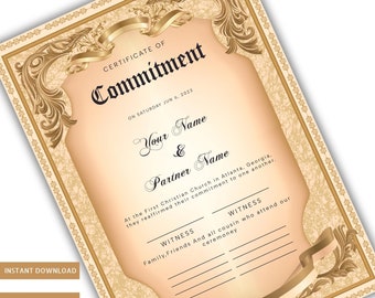 Printable Commitment Certificate Template: Editable Ceremony Keepsake (US Letter & A4)
