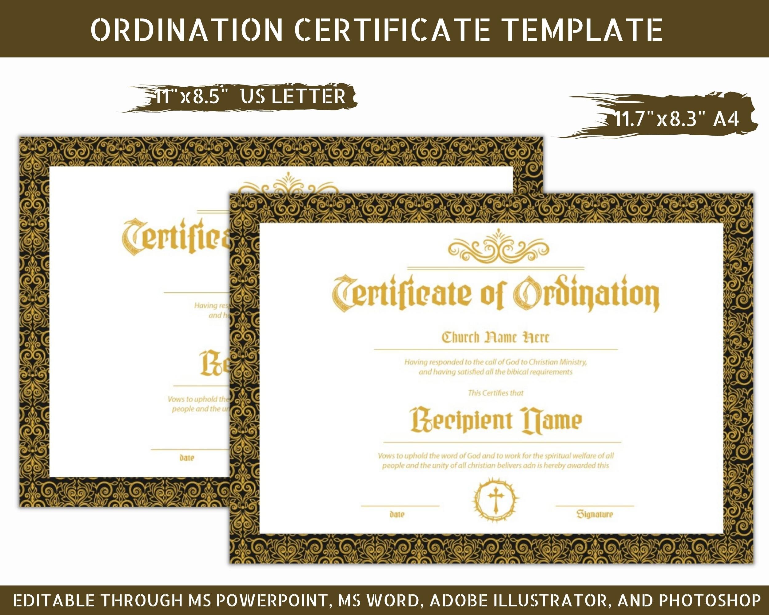 Editable Ordination Application Form Editable Ordination Certificate Template: Pastor, Deacon, Minister ...