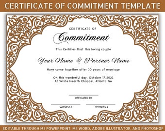 Mall för utskrivbar modern åtagandeintyg (US Letter och A4)