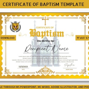 Plantilla de certificado de bautismo, certificado de dedicación del niño, certificado de bautismo, regalo de bautismo, bautismo de niño/niña, recuerdo de bautismo,